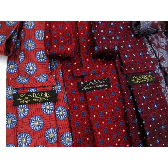 Lot of 5 Jos A Bank Signature Collection Mens Neckties Red 100% Silk Designer - Picture 3 of 14